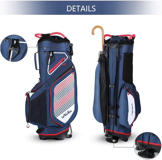 Golf Stand Bag for Men Navy 14 Way Divider Golf Bags, 6LB Lightweight Portable Walking/Riding Bags with Dust Cover, Strap