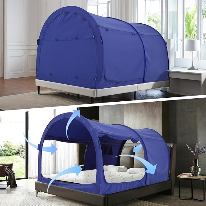 Alvantor® Bed Canopy Bed Tents Dream Tents Privacy Space Twin Size Sleeping Tents Indoor Pop Up Portable Frame Curtains Breathable Grey Cottage (Mattress Not Included) Reducing Light