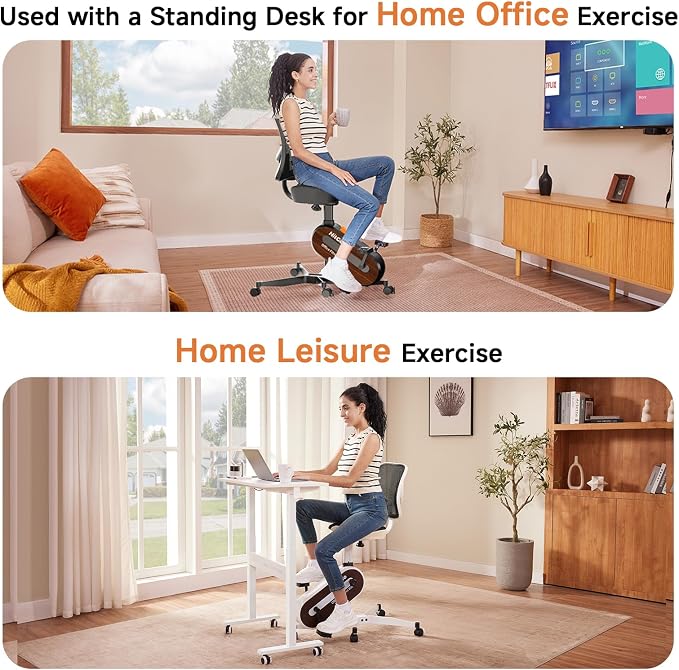 HitGo Office Exercise Bike Desk Chair,330 lbs Heavy Duty Under Desk Bike with 9-Level Height Adjustable Seat 24.4"-33.8",8-Level Resistance & Rolling Wheels,Quiet Fitness Chair for Home Office