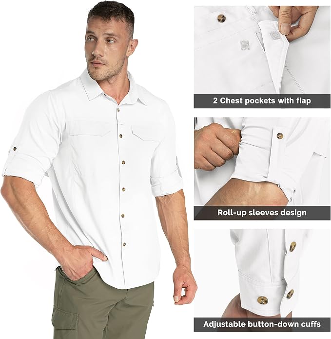 33,000ft Men's Long Sleeve Hiking Shirts Lightweight Quick Dry Sun Protection UV UPF 50 Fishing Shirt Outdoor Safari Travel