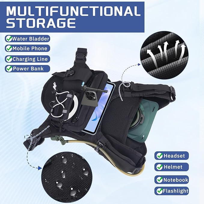 Sling Vest Chest Bag with 2L Water Bladder Gear Holster Running Vest Hydration Backpack Lightweight Adjustable Daypack Reflective Bag for Hiking Running Cycling Race Marathon for Women Men