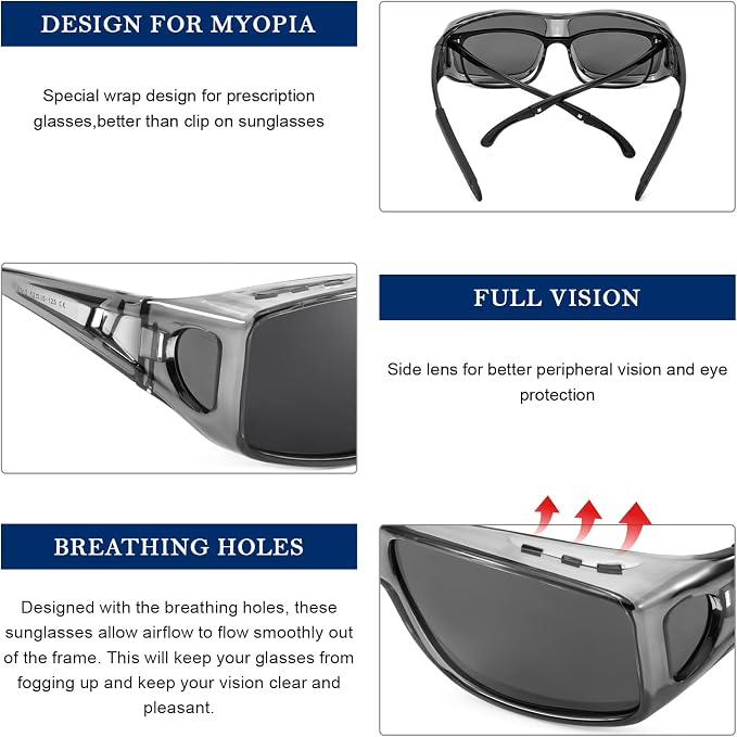 LVIOE Over Glasses Sunglasses Wrap Around Polarized Sunglasses for Men Women Fit Over Prescription Glasses with UV Protection