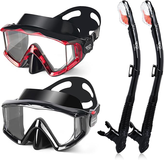 2 Pack Snorkel Mask for Adults - 180° Panoramic View, Anti-Fog Shatterproof PC Lens, Dry Snorkel Set for Diving, Swimming & Travel