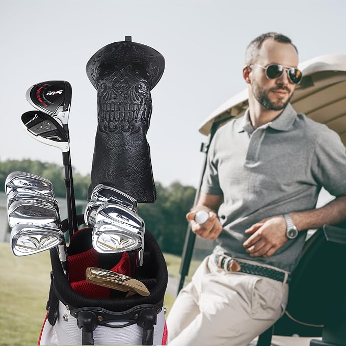 Craftsman Golf Skull Skeleton Black Golf Club Head Covers Headcover for Woods Driver and Hybrids Irons