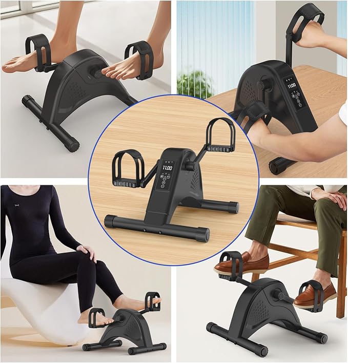Under Desk Bike Pedal Exerciser for Seniors, 12-Level Electric Mini Exercise Bike with LCD, Quiet Motorized Arm & Leg Pedaler for Seniors