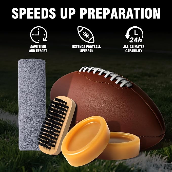 4 in 1 Football Prep Kit - for Effectively Secure Grip & Enhance Tack with 2 Football Wax & 1 Football Brush & 1 Cloth - Adult & Youth Football Leather Conditioner and Football Accessories