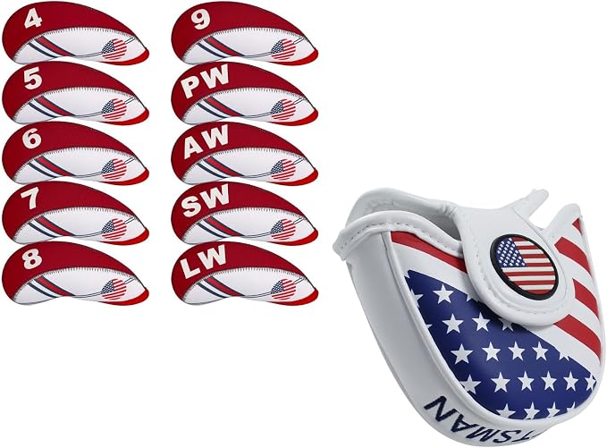 Craftsman Golf Red and White US Flag Neoprene Golf Club Head Cover+1 PC Mallet Putter Cover