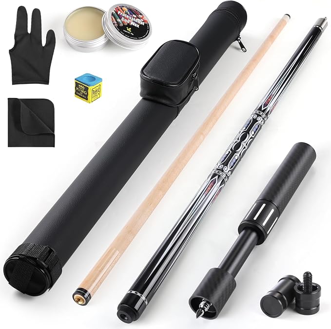 Premium Pool Cue Stick Set, 58'' Billiard Cues Canadian Maple Wood Stick 13mm Tip with Pool Cue Case, Telescopic Carbon Fiber Extension Cue & Billiards Accessories for Billiards Player