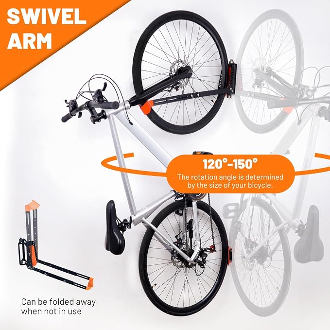 Swivel Bike Rack Wall Mount, 1 pcs Bike Hanger Wall Mount, Wall Space-Saving Vertical Bike Hanger, Sturdy Bike Storage Rack, Indoor Bicycle Hooks