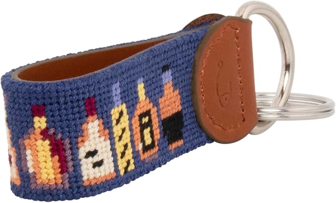 Leather Hand-Stitched Needlepoint Key Fob or Key Chain