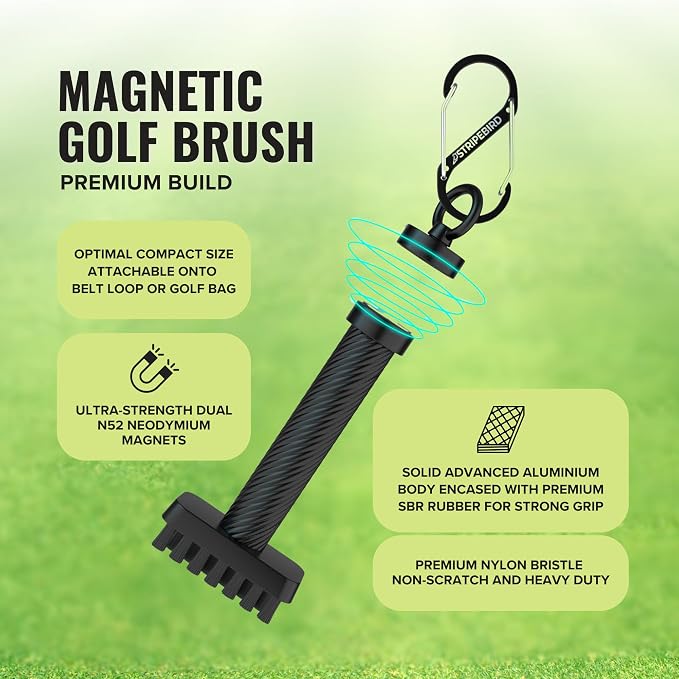 Magnetic Golf Club Brush - Detachable - Premium Nylon Bristles - Golf Bag Accessory - Golf Club Cleaner - Golf Tool