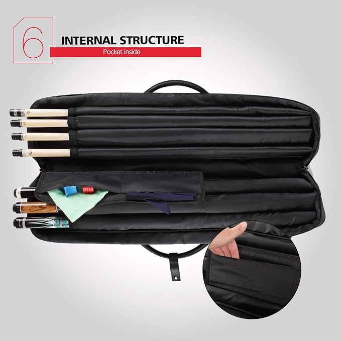 KONLLEN Pool Cue Case 3x4 Oxford Pool Stick Case Holds 3 Butts and 4 Shafts Billiard Sitck Large Capacity Carrying Cases with Multi-Pocket Pool Cue Accessories