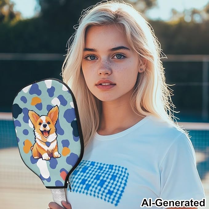 Blue Camo Corgi Pattern Print Pickleball Paddle Covers Only Paddles Holder Sleeve Fits Most Rackets