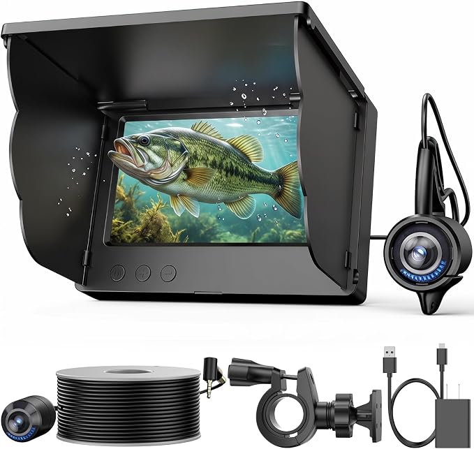 Eyoyo Underwater Fishing Camera with 4.3" LCD Monitor | 65ft Cable, 8 IR Night Vision Lights, 195° Wide Angle Lens, 5000mAh Battery, for Ice, Lake, Boat & Kayak Fishing