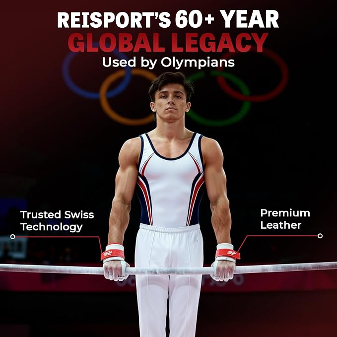 Reisport Men's High Bar Gymnastics Grips - Durable Leather Hand Grips for Gymnastics Bars Men & Boys - Gymnastics Equipment & Accessories for Advanced Gymnasts