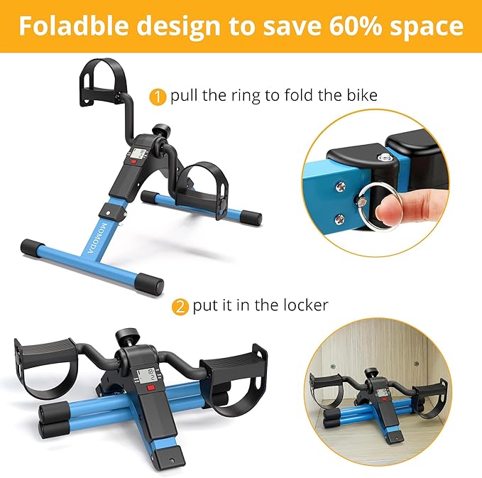 Pedal Exerciser Leg and Arm Exercise Bike with LCD Monitor Foldable (Black/Blue)