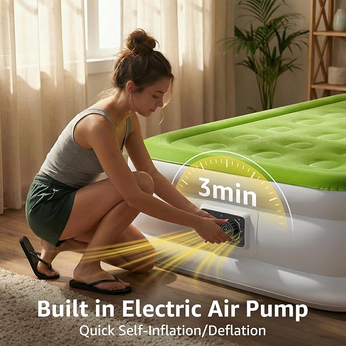 YENING Twin Size Air Mattress with Built in Pump Raised Single Inflatable Bed Blow up Mattressith Camping Airbed 18 Inch Tall