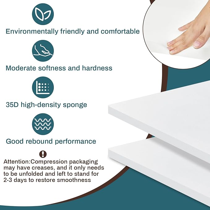 Frienda 2 Pack 1" x 24" x 24" Upholstery High Density Foam Cushion Replacement Square Cut to Size Foam Couch for Chair Couches Padding Shipping Packing DIY Cosplay Projects(White)