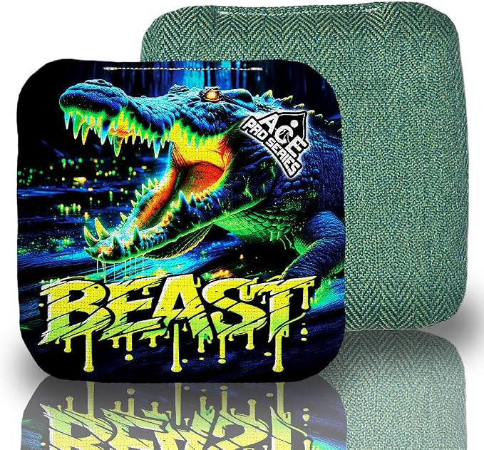 CornholeAce PRO Beast Carpet Cornhole Bags (Set of 4) | Herringbone Fabric, Waterproof, Plastic Resin Filled, Dual Sided, Professional, Regulation Size, 6x6, 16oz, Made in USA
