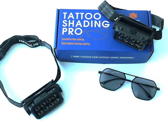 ZG Tattoo Lighting Lamp,2 LED Polarized Tattoo Headlamp,Tattoo Light Kit with Tattoo Vision Lenses for Eliminating Shadows,Equipped with an Lnduction Switch Led Tattoo Work Light