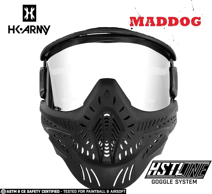 Maddog HK Army HSTL Paintball Airsoft Mask Goggle System | Replaceable Thermal Dual-Pane Anti Fog Lens | Adjustable Full-Face Safety Certified Protection