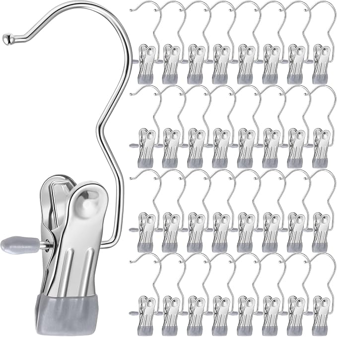 Yinder 150 Pcs Boot Hangers Clips Laundry Hooks Hanging Stainless Steel Clothes Pins Portable Clip Hangers for Closet Travel Socks Pants Handbags Hats Towels (Gray)