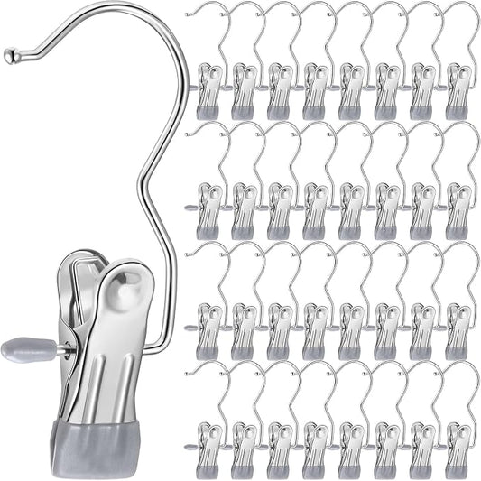 Yinder Boot Hangers Clips Laundry Hooks Hanging Stainless Steel Clothes Pins Portable Hangers for Closet Travel Socks Pants Handbags Hats Towels (Grey,75 Pcs)