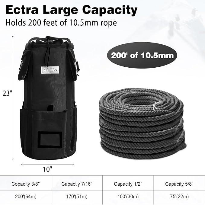 AOLEBA Arborist Rope Storage Bag Tree Climbing Rock Rope Bucket Backpack Rope Storage Bag Large Capacity 1680D Thicken Nylon Material with Hand Straps, Side Pockets