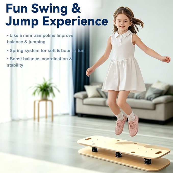 Wooden Balance Board & Wobble Board with Spring System, Adjustable Balance Board for Standing Desk, Stability Trainer for Physical Therapy, Core Strength, Posture Improvement & Home Office Use