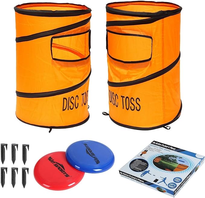 Win SPORTS Folding Disc Toss Game Set - Flying Disc Toss Dunk Game Set - Includes 2 Disc Targets with Bean Bag & 2 Flying Discs & Carrying Case - Great for Backyard,BBQs,Tailgating