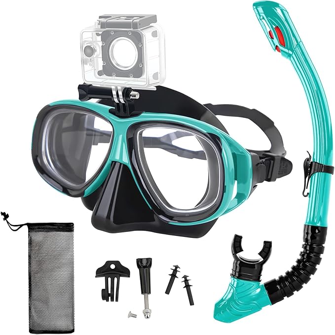 Nearsighted Snorkeling Gear for Adults Youth, Professional Full Dry Top Silicone Snorkel Set, Anti-Fog Scuba Diving Mask with Adjustable Strap