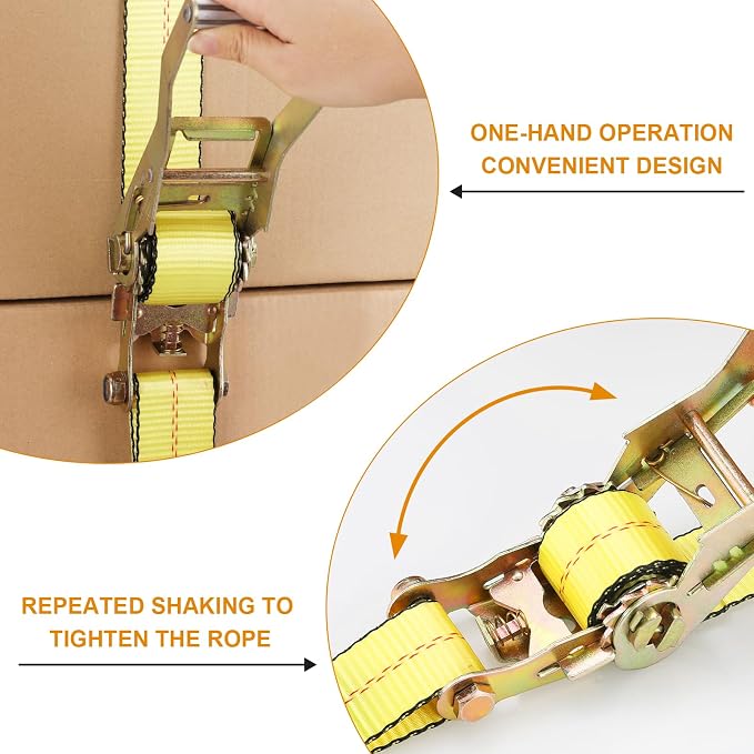TLGREEN 4 Pack 2 in x 27 FT Flat Hook Ratchet Straps (11,000 lbs Break Strength), Heavy Duty Tie Down Straps for Trucks (Yellow)