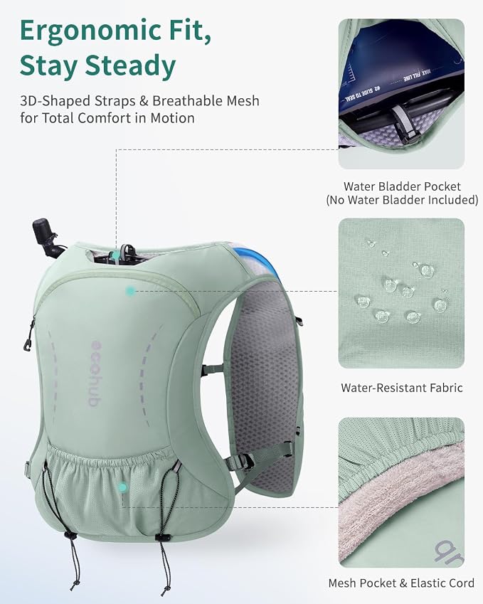 ECOHUB Running Hydration Vest Backpack with 2*500ML Soft Flask, Lightweight Trail Running Pack for Men Women, Adjustable No Bounce Hydration Backpack for Marathon Hiking Cycling