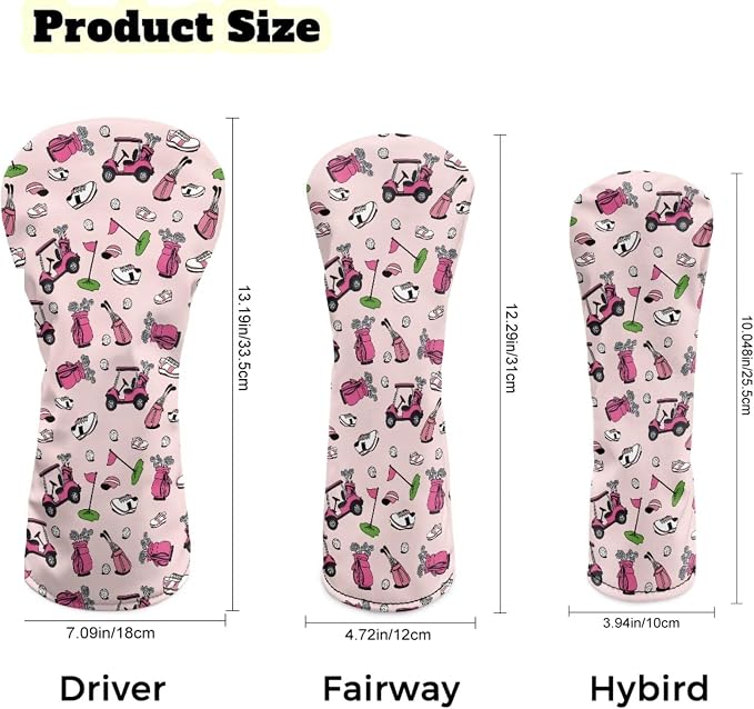 Rnyleeg Golf Club Head Covers for Women Driver Head Cover Leather Fairway Wood Headcover Hybrid Headcovers for Golf Clubs