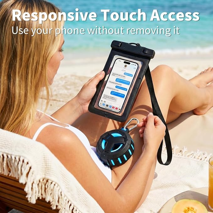 EBODA Bluetooth Shower Speaker with Waterproof Phone Pouch – Rugged & Ready for Any Wet Adventure