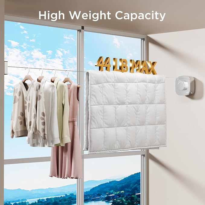 FORIOUS Retractable Clothesline 13.8FT, 304 Stainless Steel Non-Sagging Indoor Outdoor Clothes Line, Rustproof Heavy Duty Clothes Drying Laundry Line, Screw Wall Mounted for Bathroom, Chrome