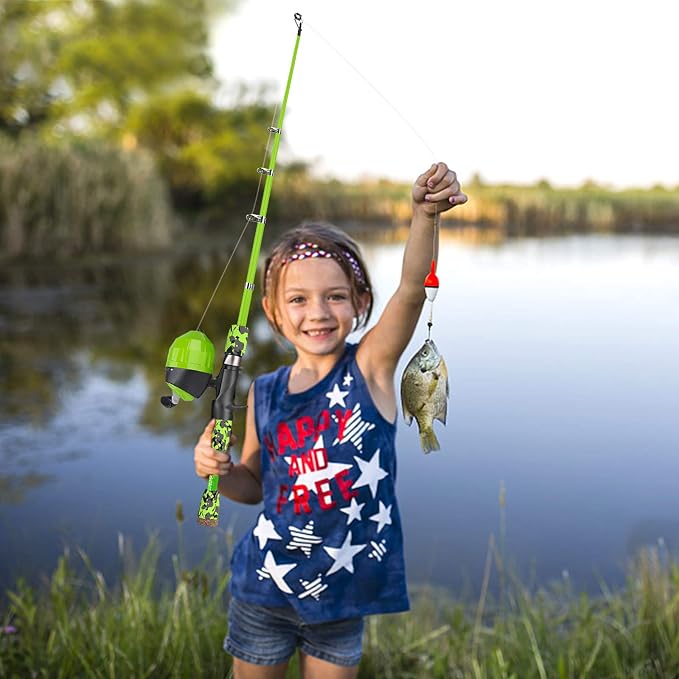 ODDSPRO Kids Fishing Pole - Portable Telescopic Kids Fishing Rod and Reel Combo Kit - with Spincast Fishing Reel Tackle Box for Girls, Youth