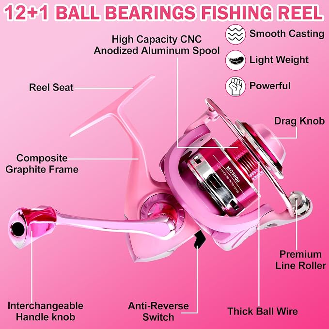 Fishing Rod and Reel Combos, Carbon Fiber Telescopic Fishing Pole Kit with Spinning Reel, Fishing Line, Fishing Lures, Travel Bag for Woman Girl Beginner Saltwater Freshwater