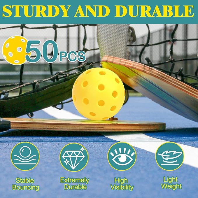 SAYAYA 24/50 Pack Outdoor Pickleball Balls Premium High Visibility Pickleballs Stable Flight & Consistent Bounce 40 Holes Pickle Balls with Mesh Bag for Beginners, Tournaments, Family & Outdoor Play