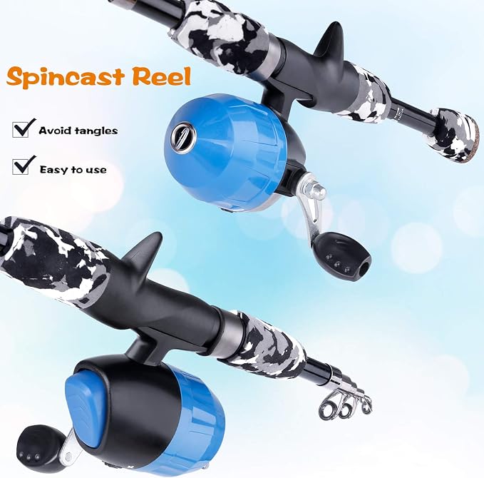 ODDSPRO Kids Fishing Pole - Portable Telescopic Kids Fishing Rod and Reel Combo Kit - with Spincast Fishing Reel Tackle Box for Girls, Youth