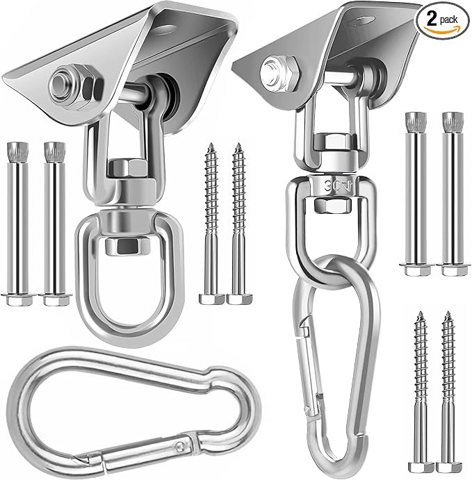 Swing Hanger for Wooden & Concrete Swing Set, 2000LB Capacity Hammock Hanger 360°Rotate Stainless Steel Swing Hammock Hanging Kit Hardware, Heavy Duty Swing Brackets for Porch Playground Yoga-2 Packs