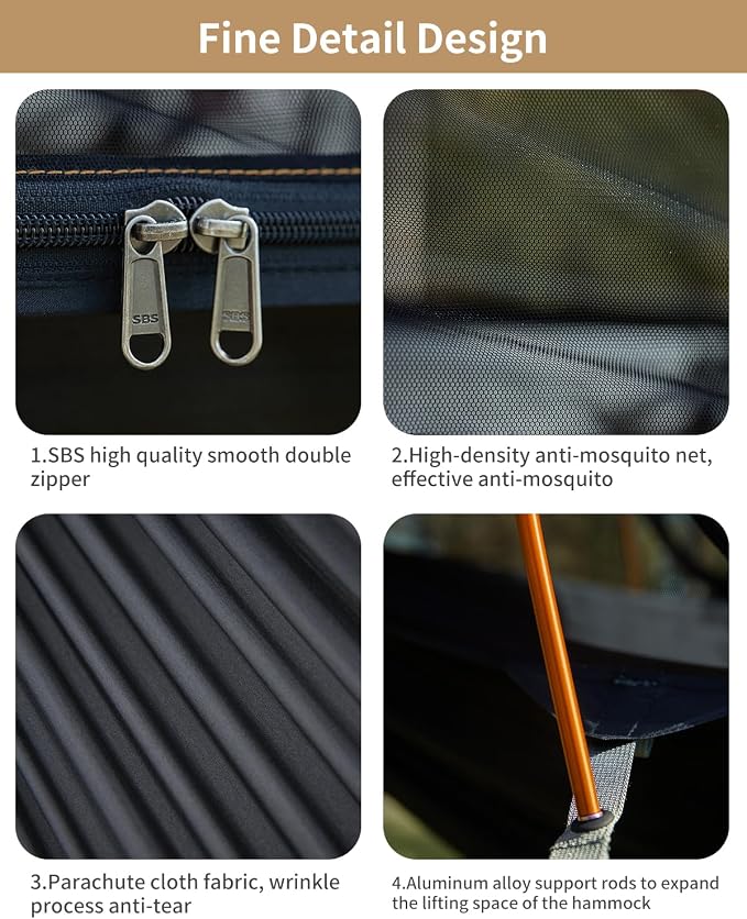 Camping Hammock Tent with Mosquito Net and Sunshade, Extra Large for 2 Person, Lightweight Hanging Hammocks Tree Straps, Bivvy Ground Tent for Outside, Hiking, and Travel