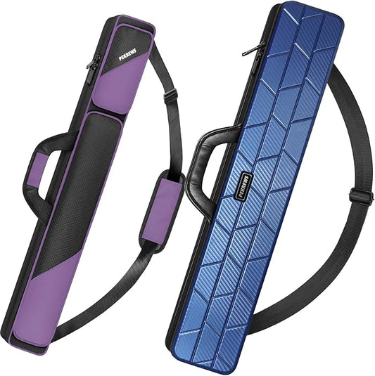 PEKREWS 2x2 Soft Cue Bag Purple & 4x4 Hard Pool Cue Case Blue Set