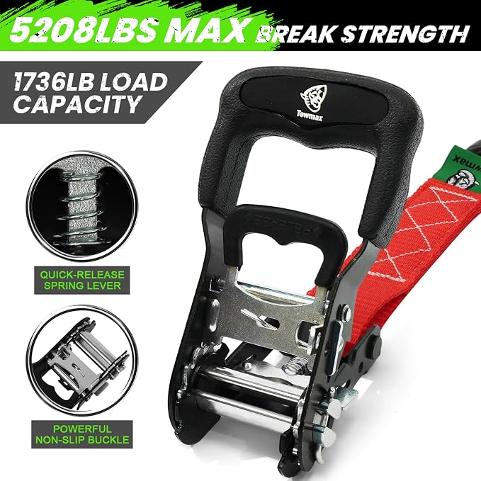 Ratchet Straps Heavy Duty 4 Pack -1.5 Inch x 8 Feet (5,208LB Break Strength)- Motorcycle Tie Down Straps -1.5xThickened Wear-Resistant Ratchet Tie Down Set for Powersports, Motorcycle or Moving Cargo