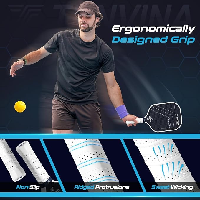 TENVINA Pickleball Paddles, Multi-Layer T700SC Textured Carbon Fiber Pickleball Paddle, Pickle Ball Paddle with Strong Spin & Power Surface, 4-Types of Shapes and Thicknesses, USAPA Approved