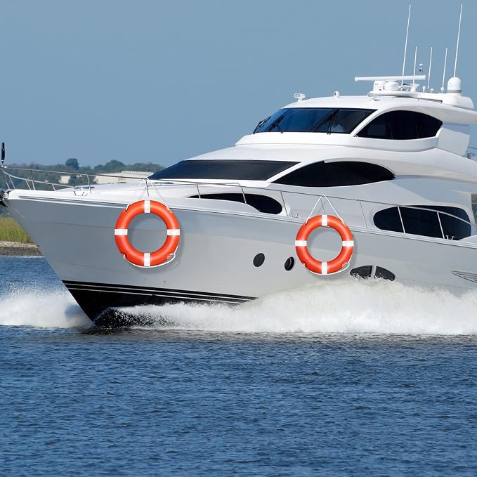 Life Ring for Boating Safety - 23" and 28" Boat Safety Throw Rings with Reflective Strip and Grab Lines