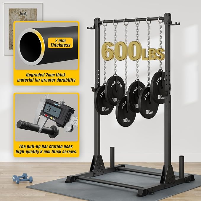 Jusgym Pull Up Station, Strength Training Workout Pull Up Bar Free Standing for Home Gym, Adjustable Heavy Duty Pullup Bar Station Outdoor/Indoor, 600LBS Weight Capacity