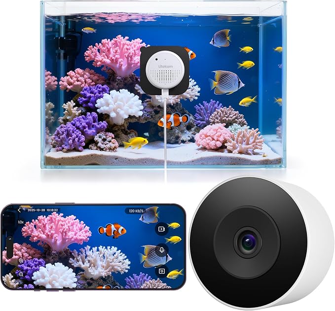 litokam F1.0 Aperture Fish Tank & Reptile Pet Camera.2K 3MP Anti-Glare Aquarium Terrarium Camera with Close-Focus Lens, 147° Ultra-Wide Angle, 3X Zoom, 2.4G/5GHz WiFi