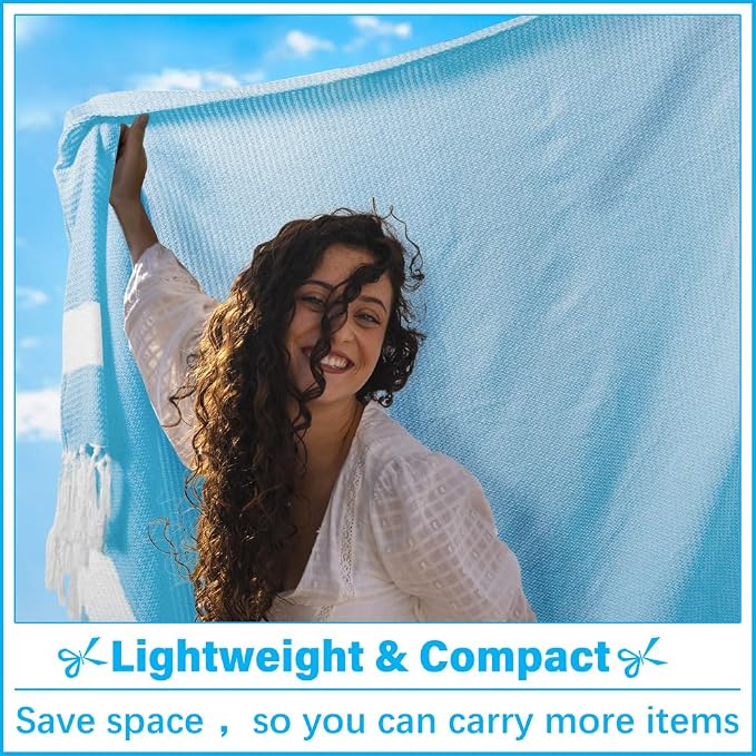 Oversized Turkish Beach Towel Blanket XXL Cotton Sandproof Towels Boho Woven Extra Large Big Sand Free Giant Throw Blankets Huge Quilt XL Picnic Camping Necessities Cloud For Adult Gifts Blue
