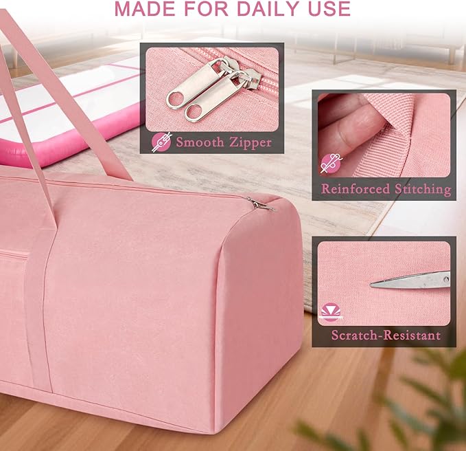 Gymnastics Air Mat Storage Bag, Portable Carry Case for Tumbling Mat & Air Pump, Heavy Duty Tumble Track Equipment Case with Handles for Training & Home Gym, Gymnastics Accessories, Pink (Bag Only)